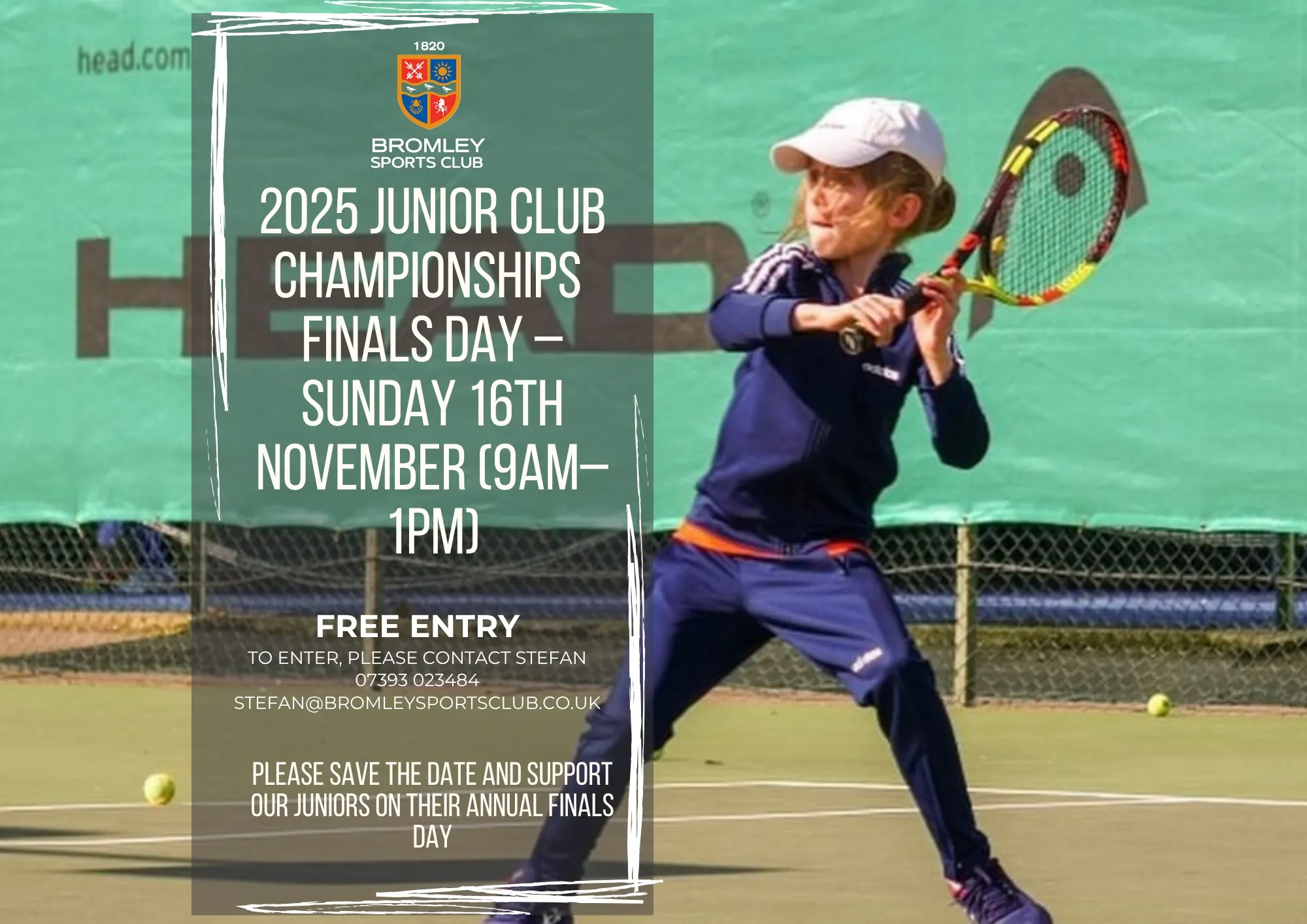 Poster for the BSC Junior Tennis Championships finals day 2025